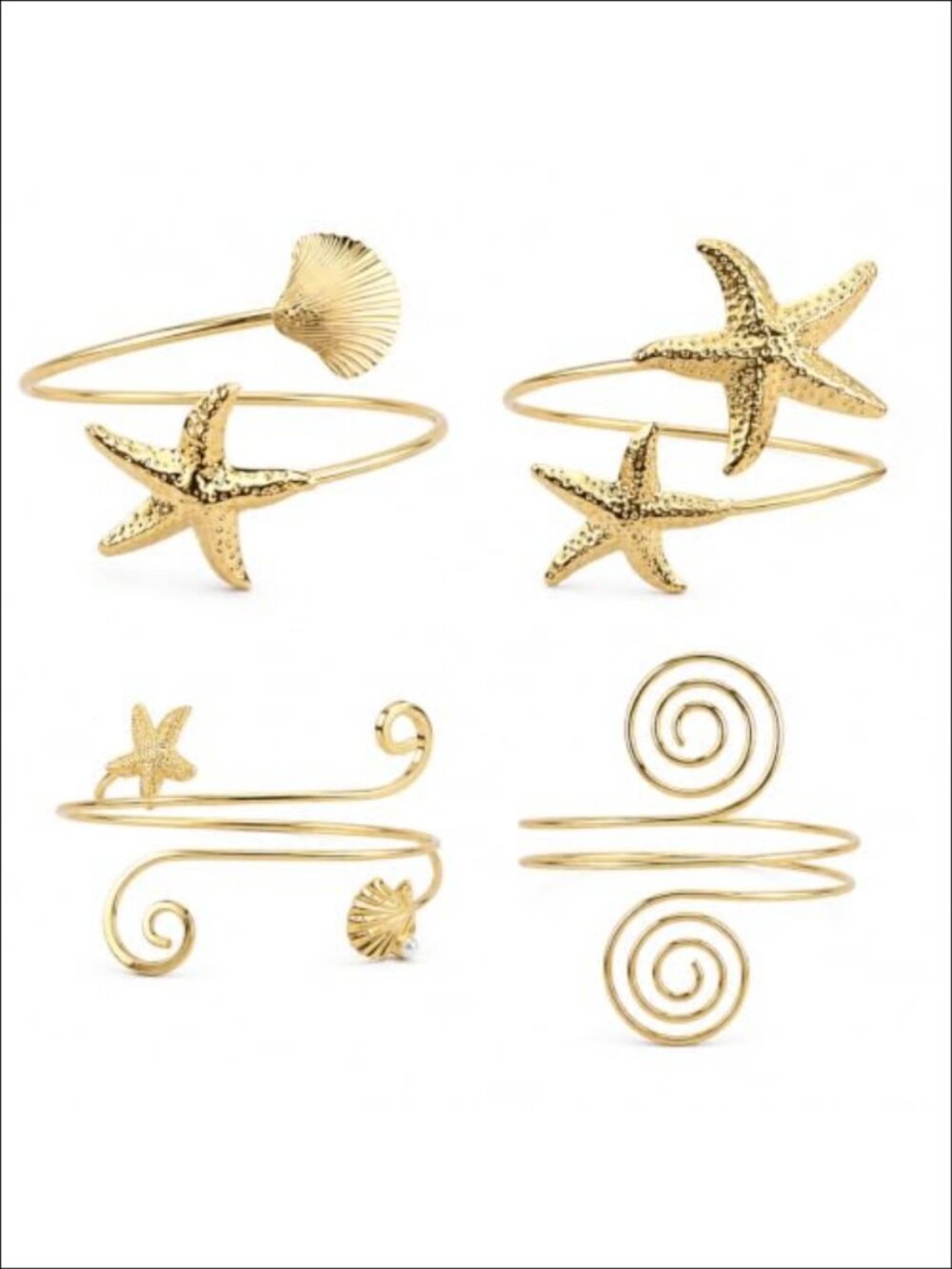 Gold Plated Adjustable Starfish Arm Cuff Bracelet Set 4 Pieces